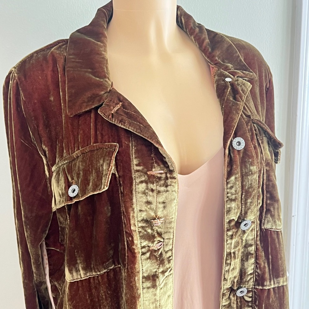 Feminine Womens Velvet Sheer Shirt Jacket Floral Sheer Cozy Boho Shabby Chic - Picture 5 of 14